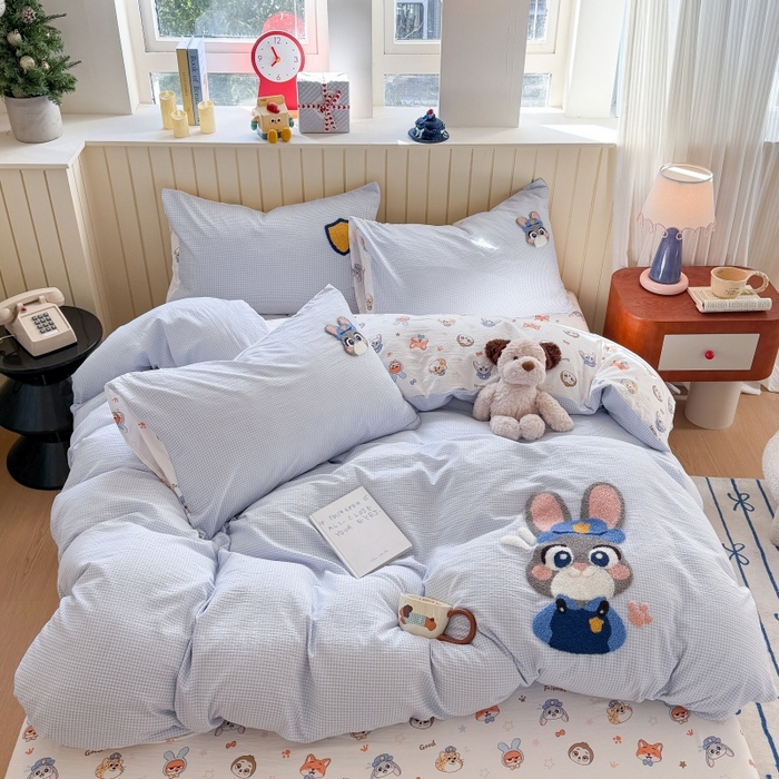 91家纺网 家纺一手货源 找家纺 艾特你 2026新款针织提花双层纱可爱毛巾绣四件套 兔八哥