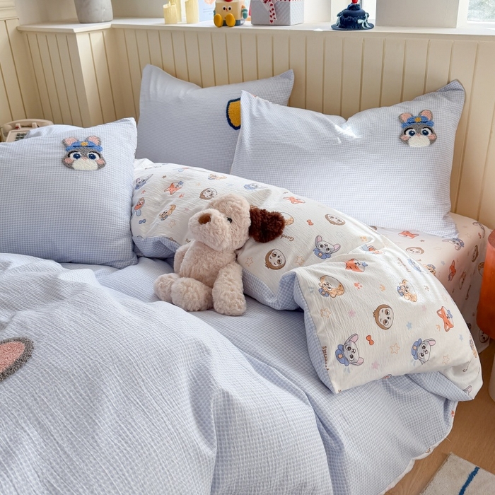 91家纺网 家纺一手货源 找家纺 艾特你 2026新款针织提花双层纱可爱毛巾绣四件套 兔八哥