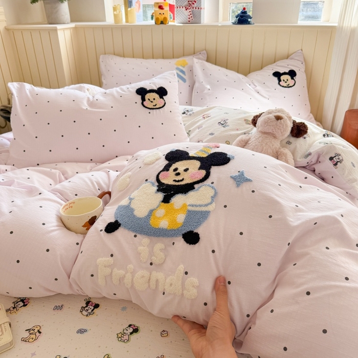 91家纺网 家纺一手货源 找家纺 艾特你 2026新款针织提花双层纱可爱毛巾绣四件套 幸运奇奇