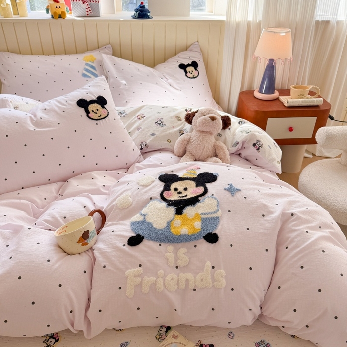 91家纺网 家纺一手货源 找家纺 艾特你 2026新款针织提花双层纱可爱毛巾绣四件套 幸运奇奇