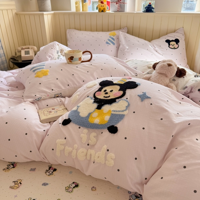 91家纺网 家纺一手货源 找家纺 艾特你 2026新款针织提花双层纱可爱毛巾绣四件套 幸运奇奇