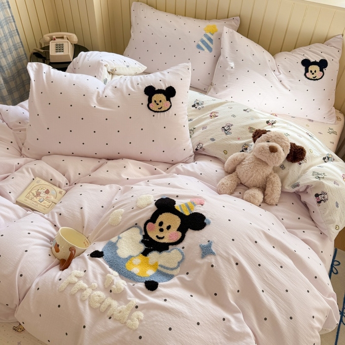 91家纺网 家纺一手货源 找家纺 艾特你 2026新款针织提花双层纱可爱毛巾绣四件套 幸运奇奇