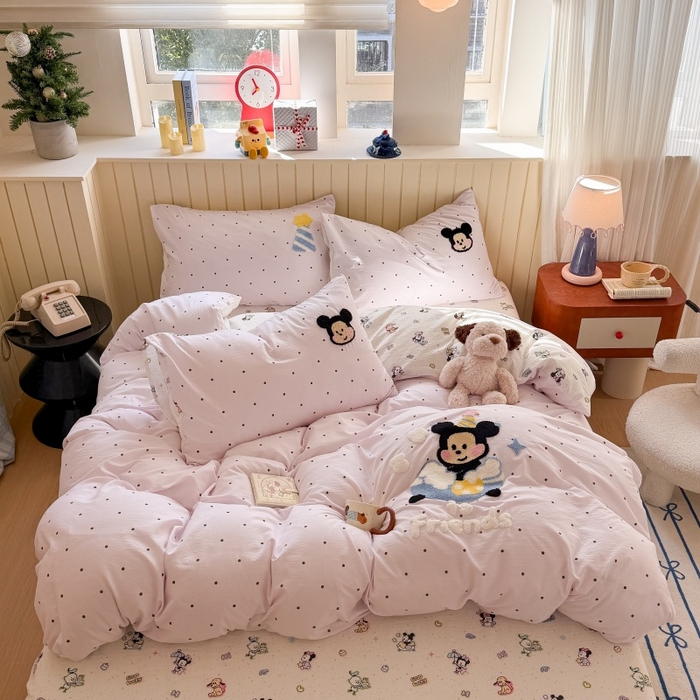 91家纺网 家纺一手货源 找家纺 艾特你 2026新款针织提花双层纱可爱毛巾绣四件套 幸运奇奇