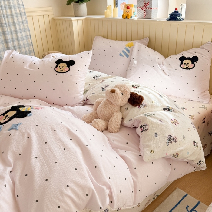 91家纺网 家纺一手货源 找家纺 艾特你 2026新款针织提花双层纱可爱毛巾绣四件套 幸运奇奇