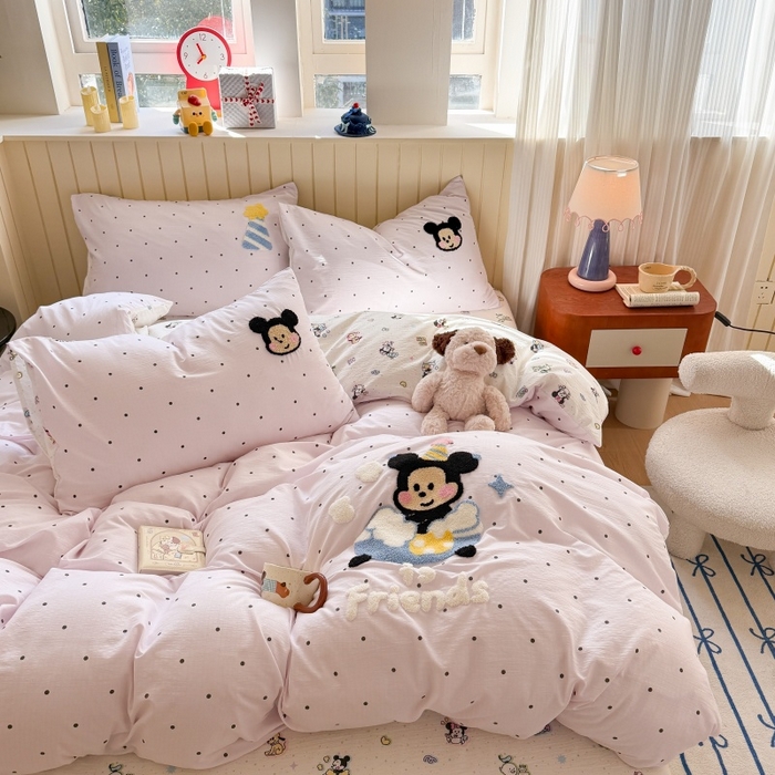 91家纺网 家纺一手货源 找家纺 艾特你 2026新款针织提花双层纱可爱毛巾绣四件套 幸运奇奇