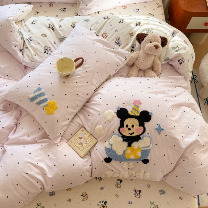 91家纺网 家纺一手货源 找家纺 艾特你 2026新款针织提花双层纱可爱毛巾绣四件套 幸运奇奇