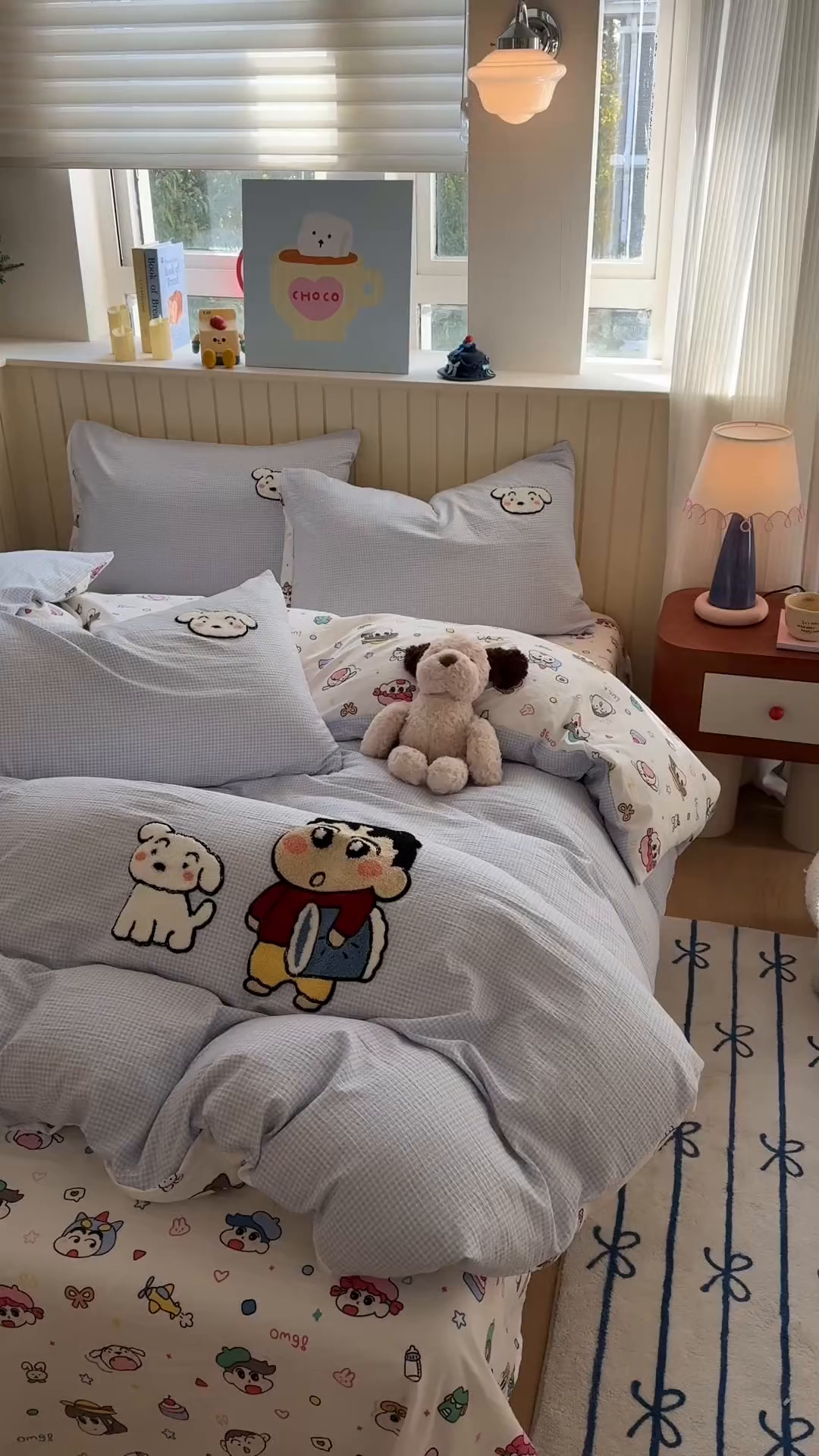 91家纺网 家纺一手货源 找家纺 艾特你 2026新款针织提花双层纱可爱毛巾绣四件套 欢乐伙伴-蓝