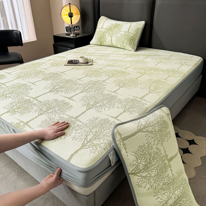 91家纺网 家纺一手货源 找家纺 凯罗 2026新款凉豆豆简约时尚风凉感豆豆凉席床席床笠-床笠款 发财树-薄荷绿