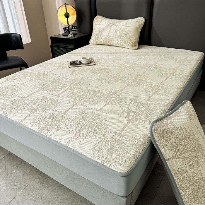 91家纺网 家纺一手货源 找家纺 凯罗 2026新款凉豆豆简约时尚风凉感豆豆凉席床席床笠-床笠款 发财树-奶咖