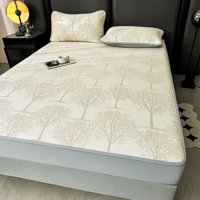 91家纺网 家纺一手货源 找家纺 凯罗 2026新款凉豆豆简约时尚风凉感豆豆凉席床席床笠-床笠款 发财树-奶咖