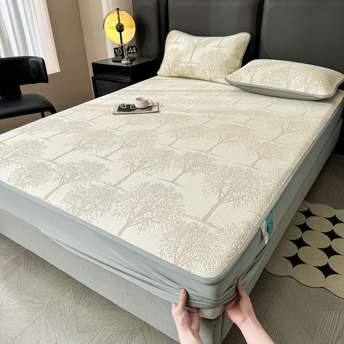 91家纺网 家纺一手货源 找家纺 凯罗 2026新款凉豆豆简约时尚风凉感豆豆凉席床席床笠-床笠款 发财树-奶咖