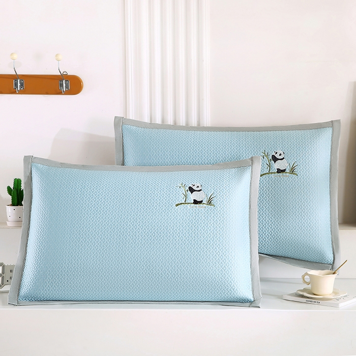 小牛席业 2026新款爱家熊猫冷感豆豆夏凉枕套系列凉枕套凉枕套冰丝枕套藤枕套冰藤枕套冰丝枕套竹枕套凉席枕套豆豆 蓝色