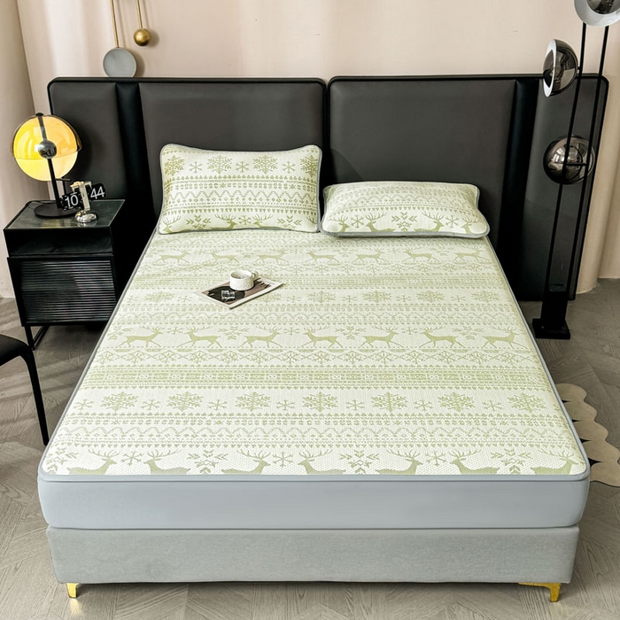 91家纺网 家纺一手货源 找家纺 凯罗 2026新款凉豆豆简约时尚风凉感豆豆凉席床席床笠-床笠款 鹿漫漫-薄荷绿