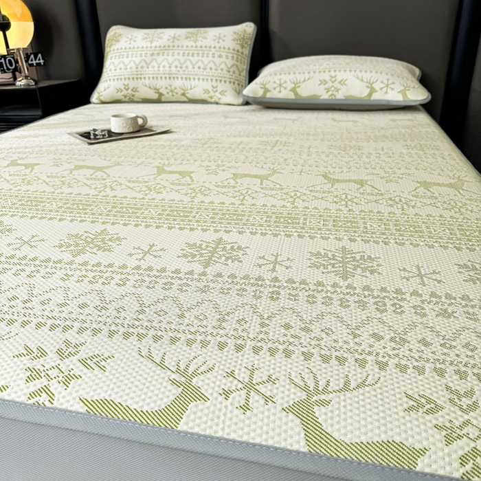 91家纺网 家纺一手货源 找家纺 凯罗 2026新款凉豆豆简约时尚风凉感豆豆凉席床席床笠-床笠款 鹿漫漫-薄荷绿