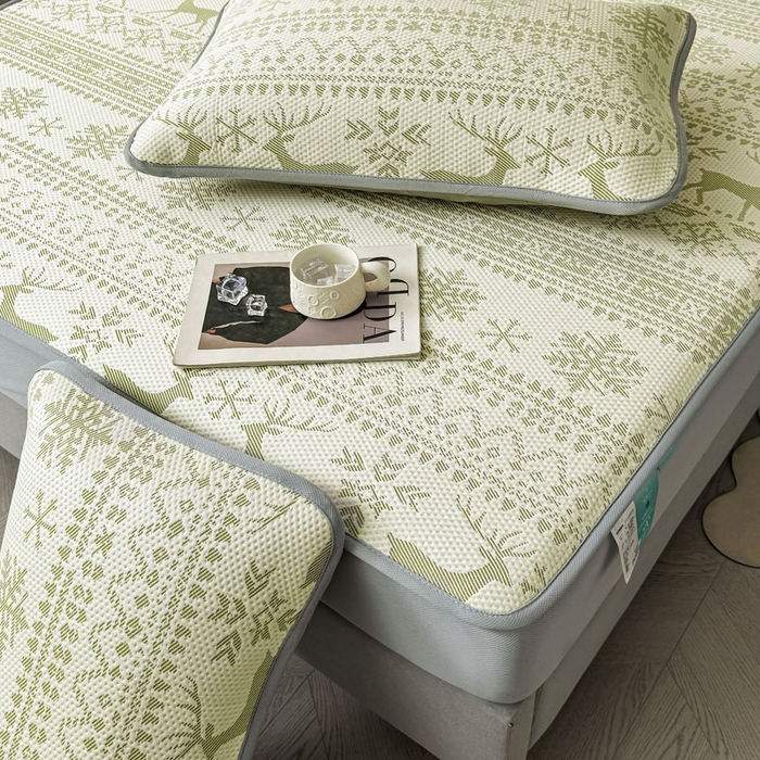 91家纺网 家纺一手货源 找家纺 凯罗 2026新款凉豆豆简约时尚风凉感豆豆凉席床席床笠-床笠款 鹿漫漫-薄荷绿