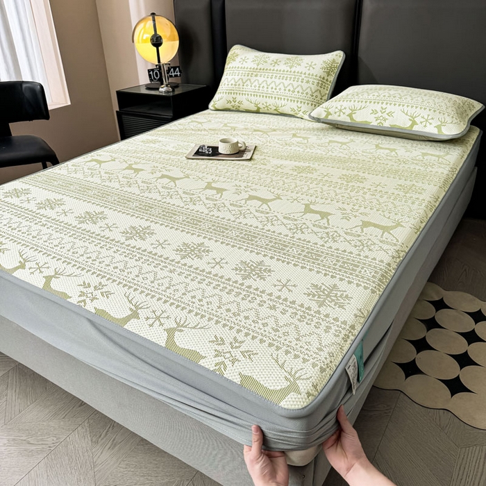 91家纺网 家纺一手货源 找家纺 凯罗 2026新款凉豆豆简约时尚风凉感豆豆凉席床席床笠-床笠款 鹿漫漫-薄荷绿