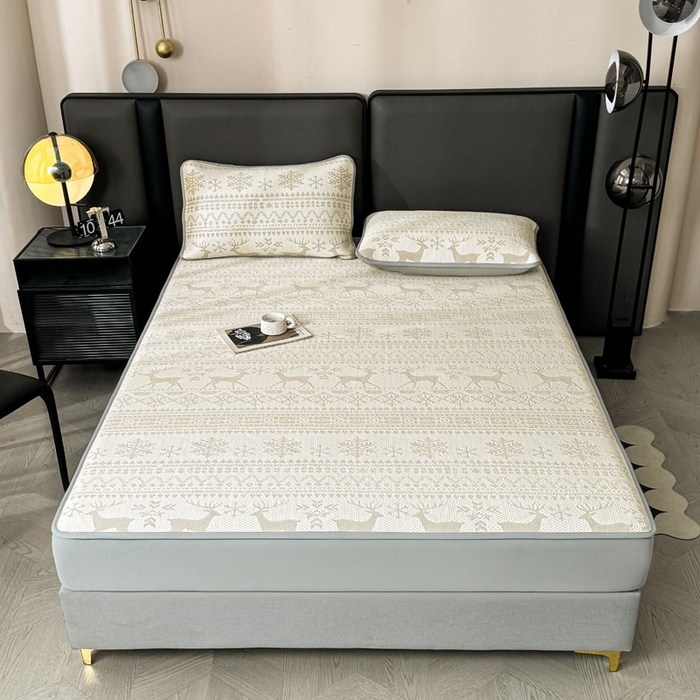 91家纺网 家纺一手货源 找家纺 凯罗 2026新款凉豆豆简约时尚风凉感豆豆凉席床席床笠-床笠款 鹿漫漫-奶咖