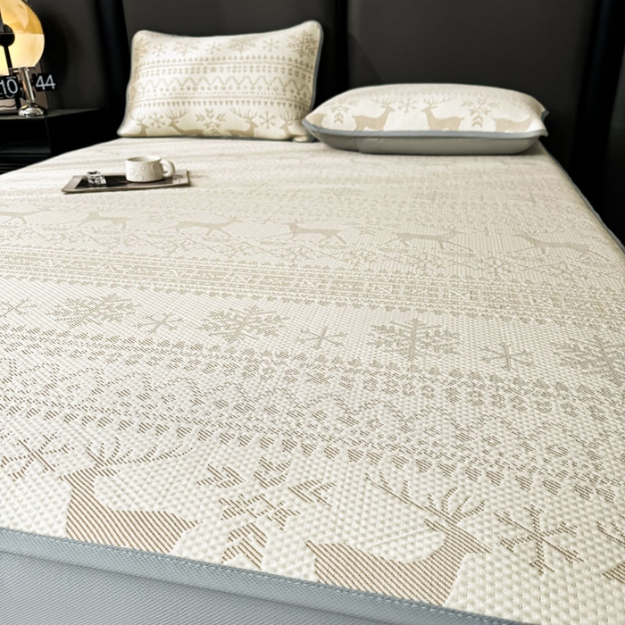 91家纺网 家纺一手货源 找家纺 凯罗 2026新款凉豆豆简约时尚风凉感豆豆凉席床席床笠-床笠款 鹿漫漫-奶咖