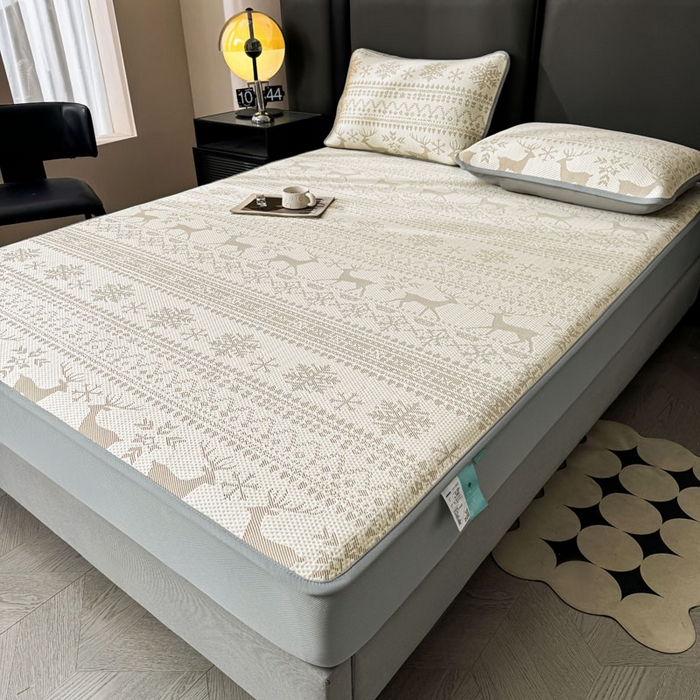 91家纺网 家纺一手货源 找家纺 凯罗 2026新款凉豆豆简约时尚风凉感豆豆凉席床席床笠-床笠款 鹿漫漫-奶咖