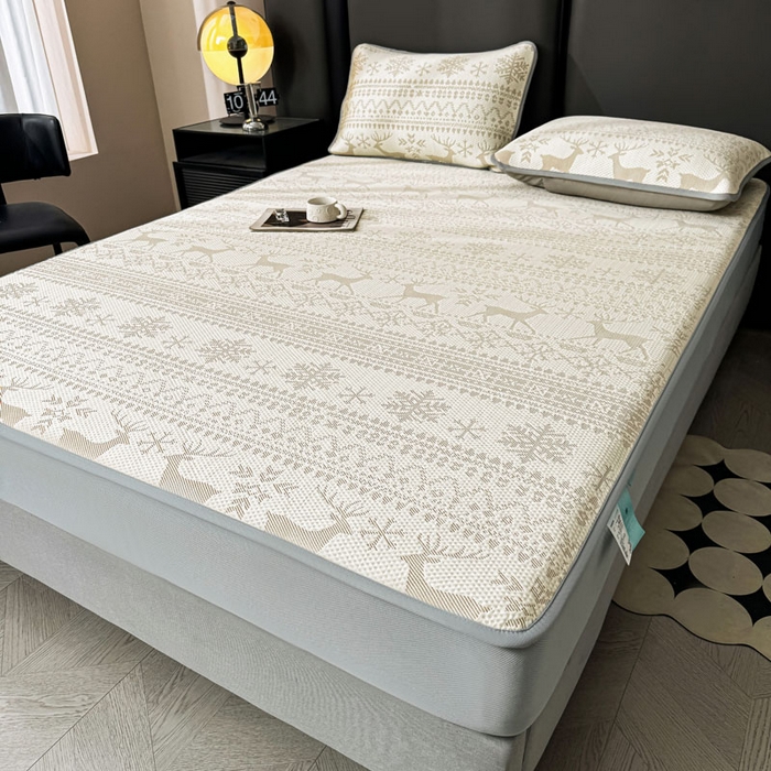 91家纺网 家纺一手货源 找家纺 凯罗 2026新款凉豆豆简约时尚风凉感豆豆凉席床席床笠-床笠款 鹿漫漫-奶咖