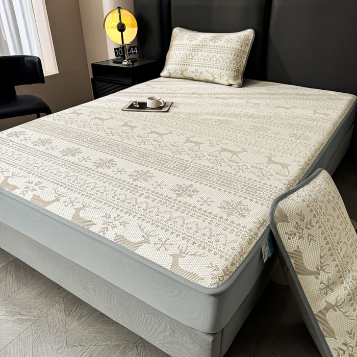 91家纺网 家纺一手货源 找家纺 凯罗 2026新款凉豆豆简约时尚风凉感豆豆凉席床席床笠-床笠款 鹿漫漫-奶咖