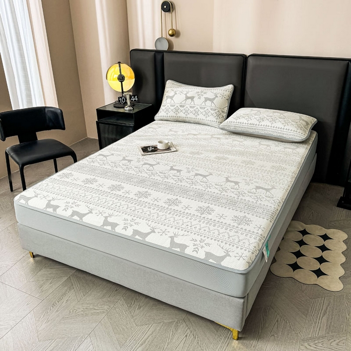 91家纺网 家纺一手货源 找家纺 凯罗 2026新款凉豆豆简约时尚风凉感豆豆凉席床席床笠-床笠款 鹿漫漫-雾灰