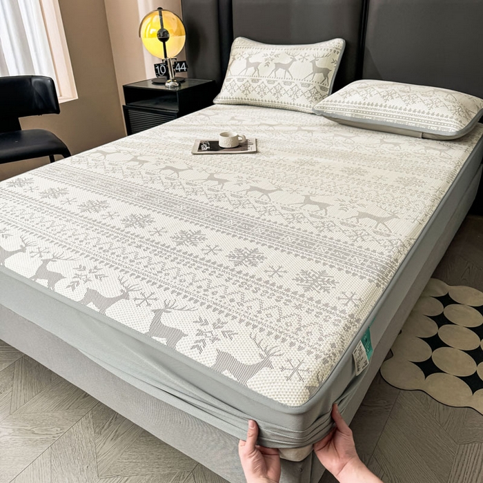 91家纺网 家纺一手货源 找家纺 凯罗 2026新款凉豆豆简约时尚风凉感豆豆凉席床席床笠-床笠款 鹿漫漫-雾灰