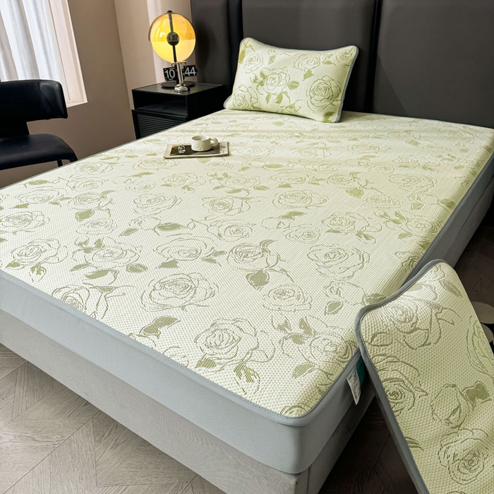 91家纺网 家纺一手货源 找家纺 凯罗 2026新款凉豆豆简约时尚风凉感豆豆凉席床席床笠-床笠款 曼塔玫瑰-碧绿