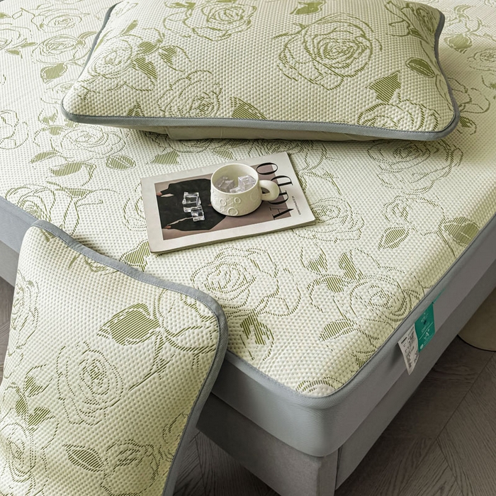 91家纺网 家纺一手货源 找家纺 凯罗 2026新款凉豆豆简约时尚风凉感豆豆凉席床席床笠-床笠款 曼塔玫瑰-碧绿