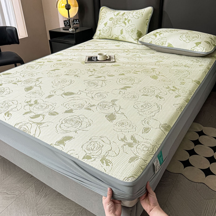 91家纺网 家纺一手货源 找家纺 凯罗 2026新款凉豆豆简约时尚风凉感豆豆凉席床席床笠-床笠款 曼塔玫瑰-碧绿