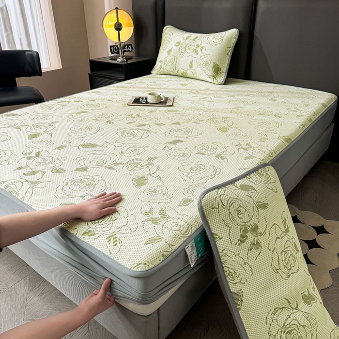 91家纺网 家纺一手货源 找家纺 凯罗 2026新款凉豆豆简约时尚风凉感豆豆凉席床席床笠-床笠款 曼塔玫瑰-碧绿