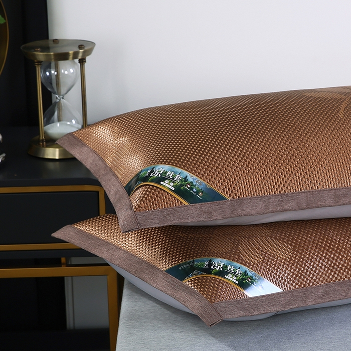 91家纺网 家纺一手货源 找家纺 小牛席业 2026新款大冰藤夏凉枕套系列凉枕套夏天枕套冰丝枕套竹枕套藤枕套冰藤枕套 大冰藤夏凉枕套（提花咖色）