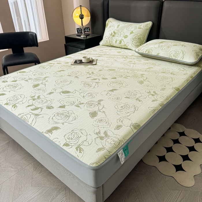 91家纺网 家纺一手货源 找家纺 凯罗 2026新款凉豆豆简约时尚风凉感豆豆凉席床席床笠-床笠款 曼塔玫瑰-碧绿