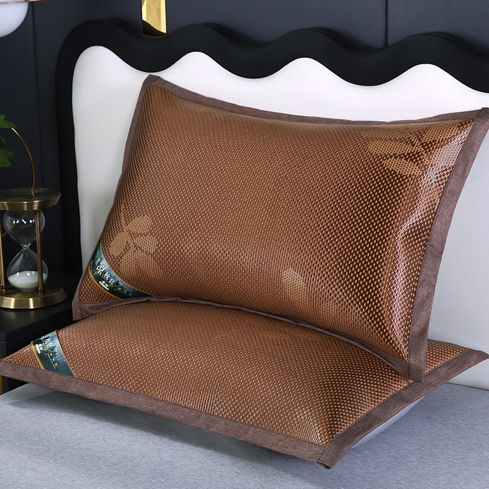 91家纺网 家纺一手货源 找家纺 小牛席业 2026新款大冰藤夏凉枕套系列凉枕套夏天枕套冰丝枕套竹枕套藤枕套冰藤枕套 大冰藤夏凉枕套（提花咖色）