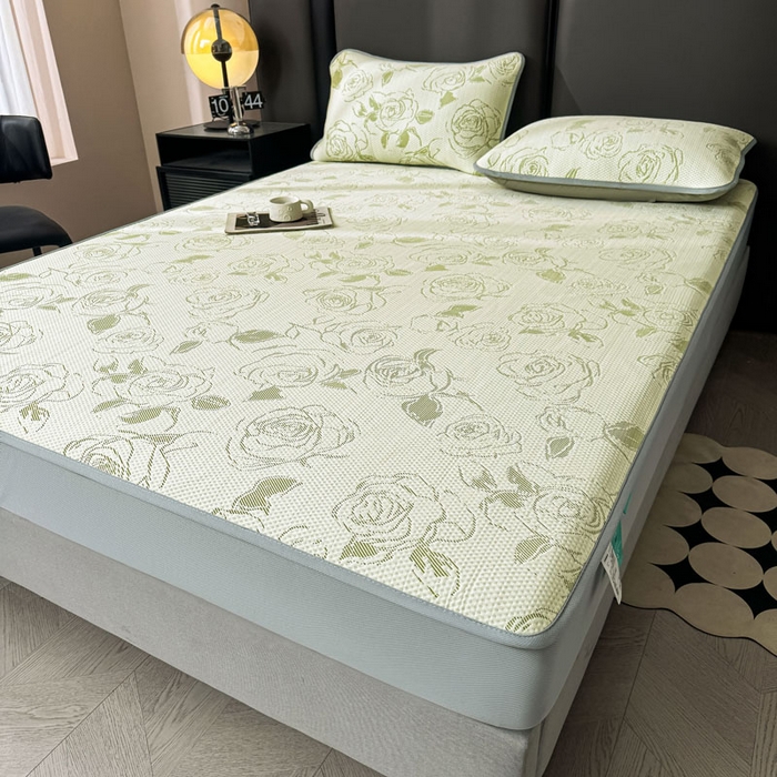 91家纺网 家纺一手货源 找家纺 凯罗 2026新款凉豆豆简约时尚风凉感豆豆凉席床席床笠-床笠款 曼塔玫瑰-碧绿