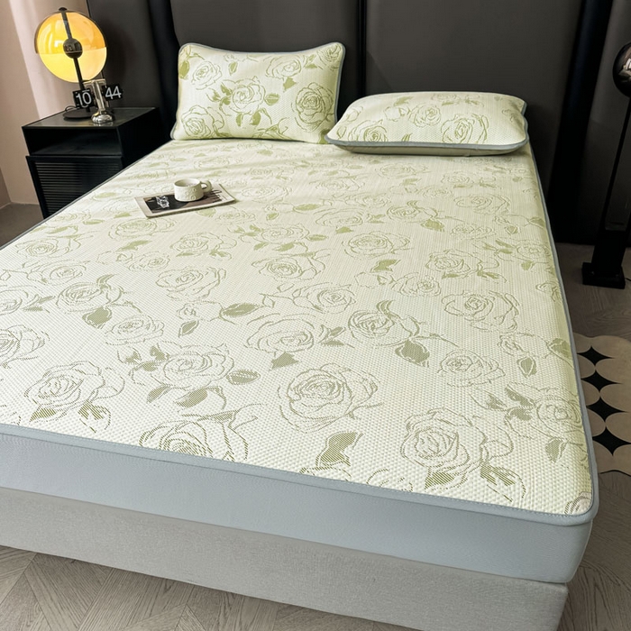 91家纺网 家纺一手货源 找家纺 凯罗 2026新款凉豆豆简约时尚风凉感豆豆凉席床席床笠-床笠款 曼塔玫瑰-碧绿