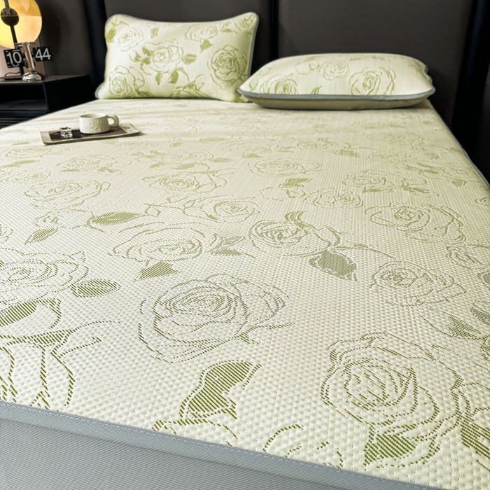 91家纺网 家纺一手货源 找家纺 凯罗 2026新款凉豆豆简约时尚风凉感豆豆凉席床席床笠-床笠款 曼塔玫瑰-碧绿