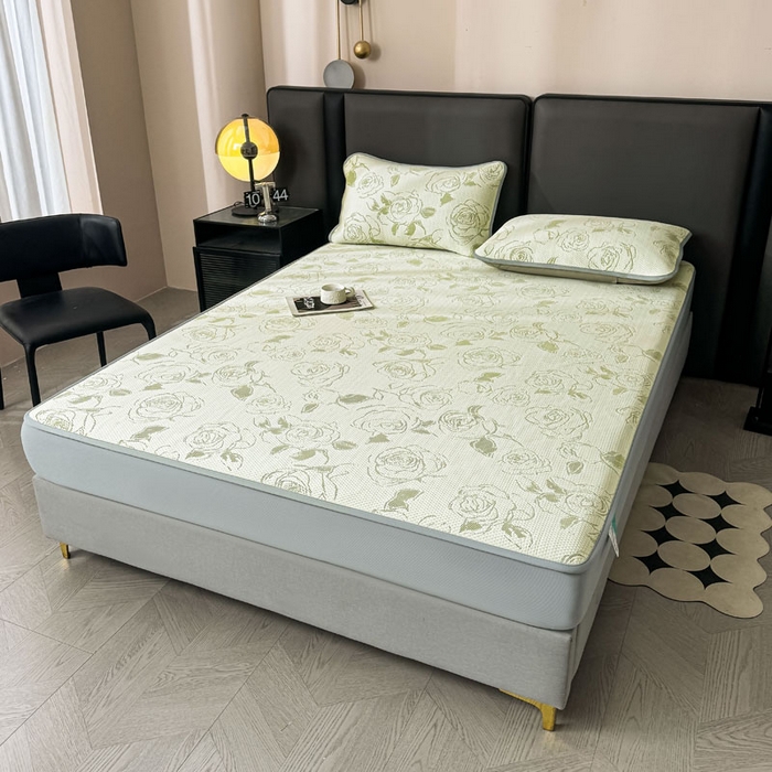 91家纺网 家纺一手货源 找家纺 凯罗 2026新款凉豆豆简约时尚风凉感豆豆凉席床席床笠-床笠款 曼塔玫瑰-碧绿