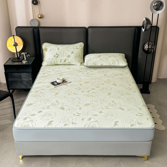 91家纺网 家纺一手货源 找家纺 凯罗 2026新款凉豆豆简约时尚风凉感豆豆凉席床席床笠-床笠款 曼塔玫瑰-碧绿