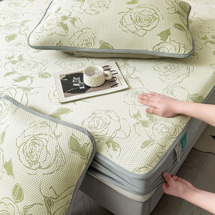 91家纺网 家纺一手货源 找家纺 凯罗 2026新款凉豆豆简约时尚风凉感豆豆凉席床席床笠-床笠款 曼塔玫瑰-碧绿