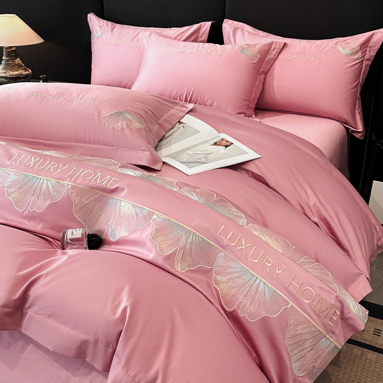 91家纺网 家纺一手货源 找家纺 润锦云 2026新款A类全棉纯棉刺绣四件套-花漾 花漾-芙芮粉