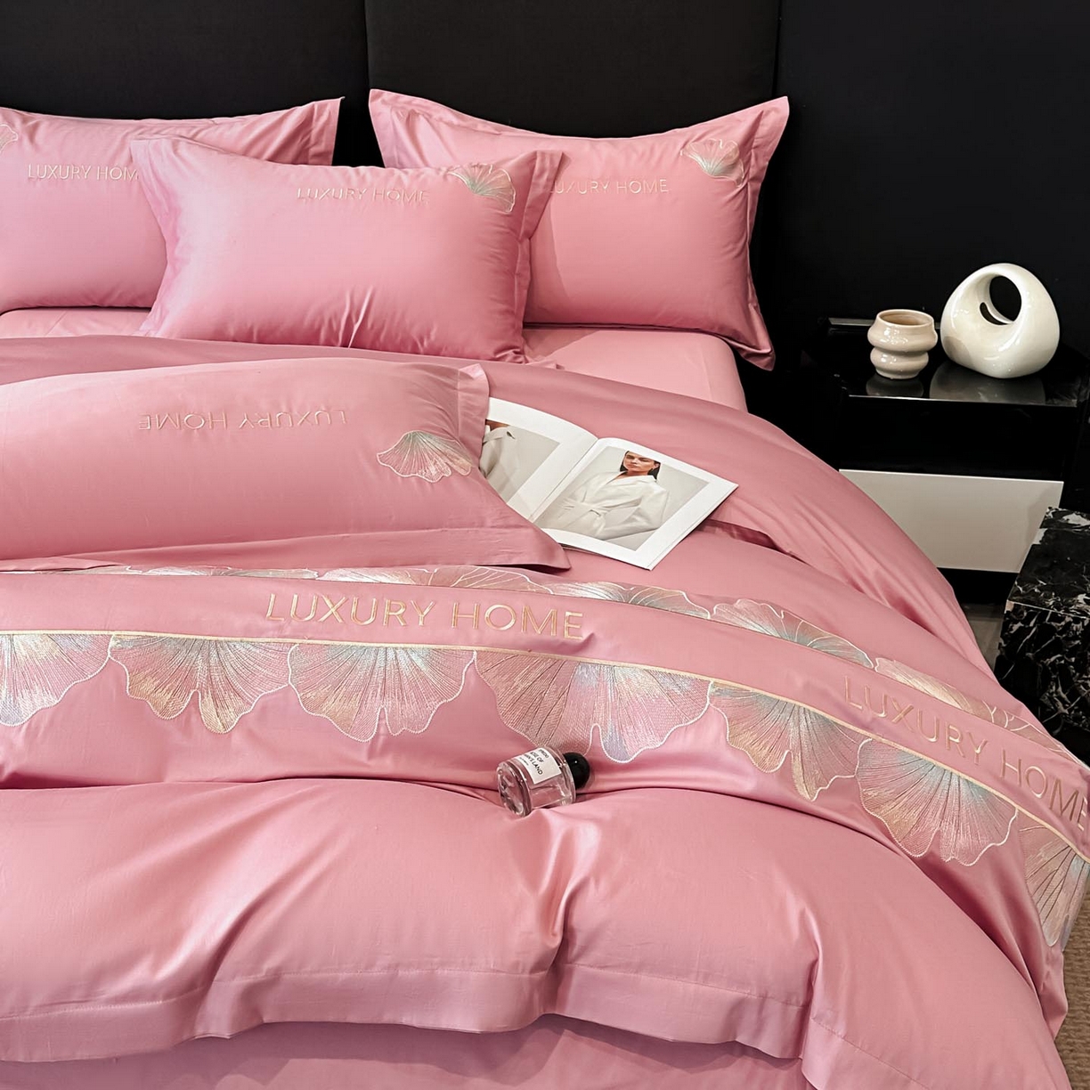 91家纺网 家纺一手货源 找家纺 润锦云 2026新款A类全棉纯棉刺绣四件套-花漾 花漾-芙芮粉