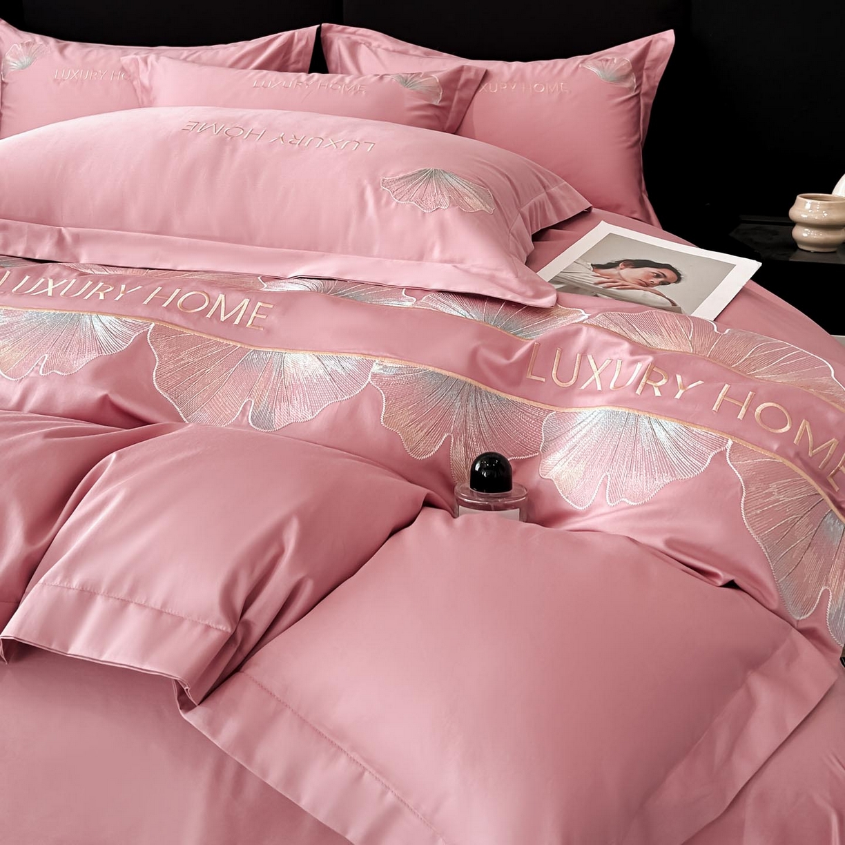 91家纺网 家纺一手货源 找家纺 润锦云 2026新款A类全棉纯棉刺绣四件套-花漾 花漾-芙芮粉