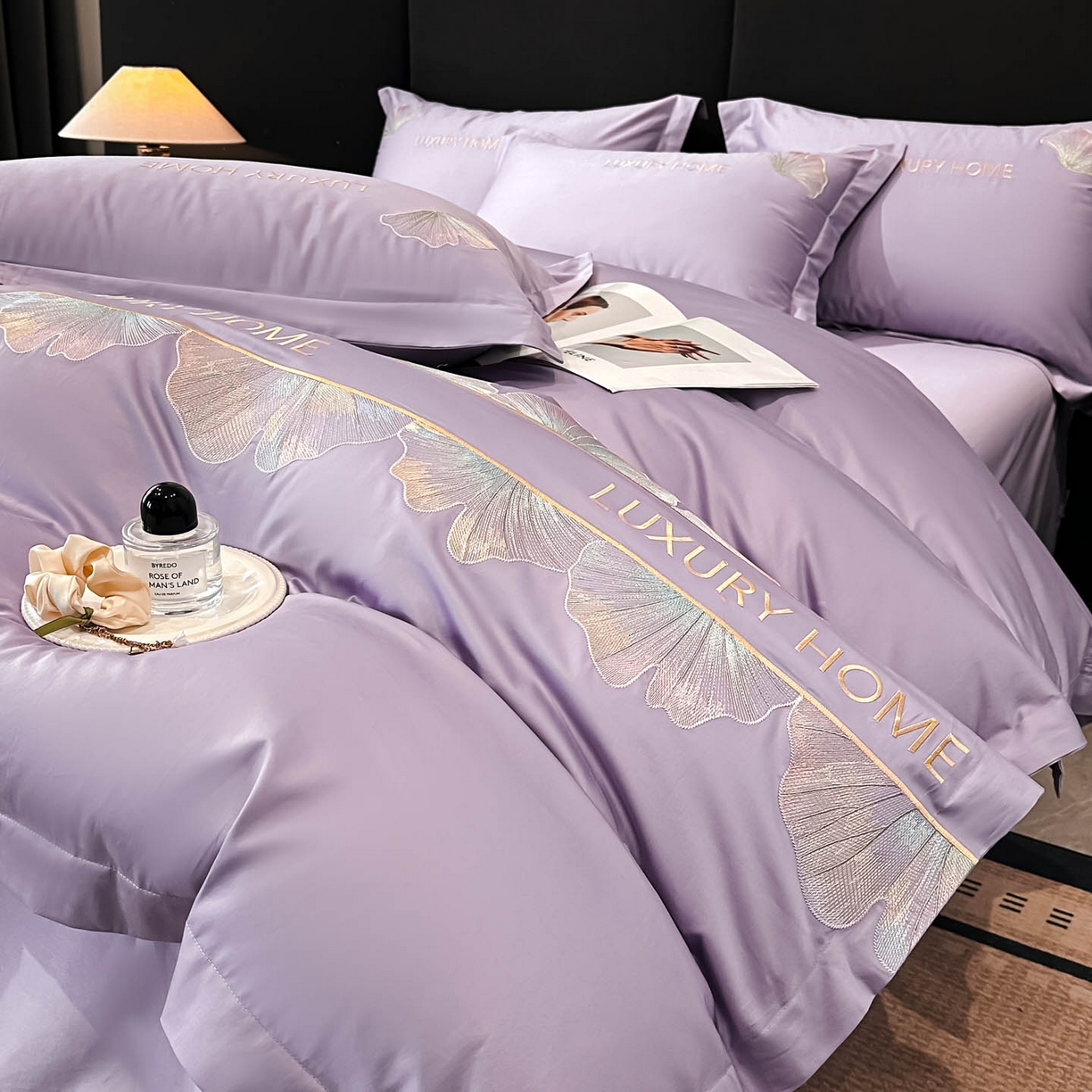 润锦云 2026新款A类全棉纯棉刺绣四件套-花漾 花漾-梦幻紫