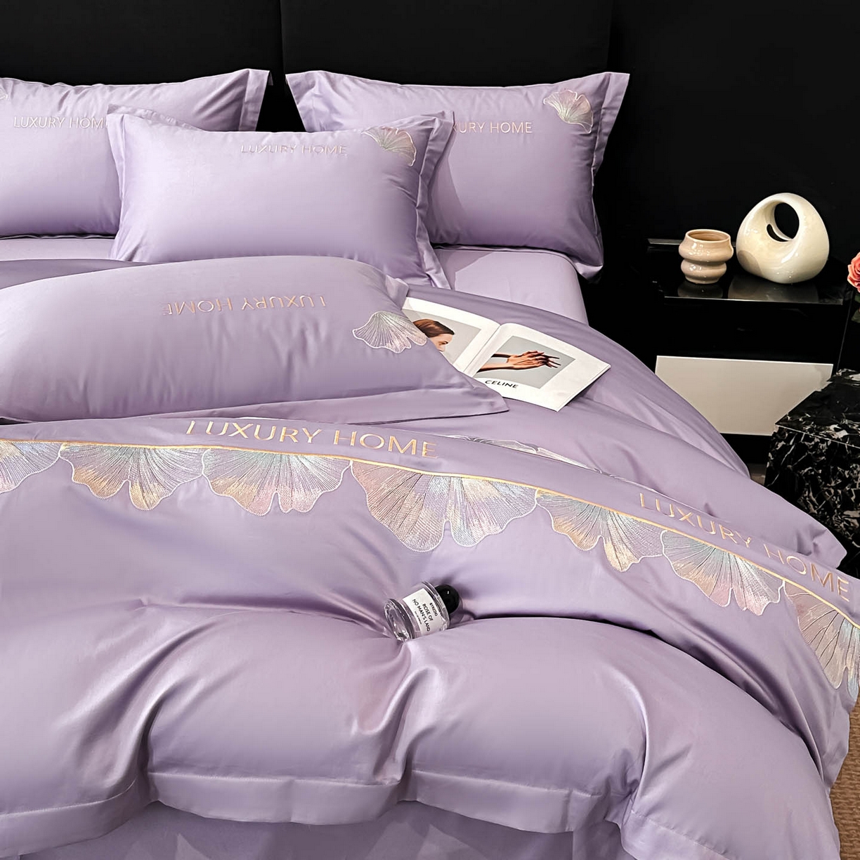 91家纺网 家纺一手货源 找家纺 润锦云 2026新款A类全棉纯棉刺绣四件套-花漾 花漾-梦幻紫