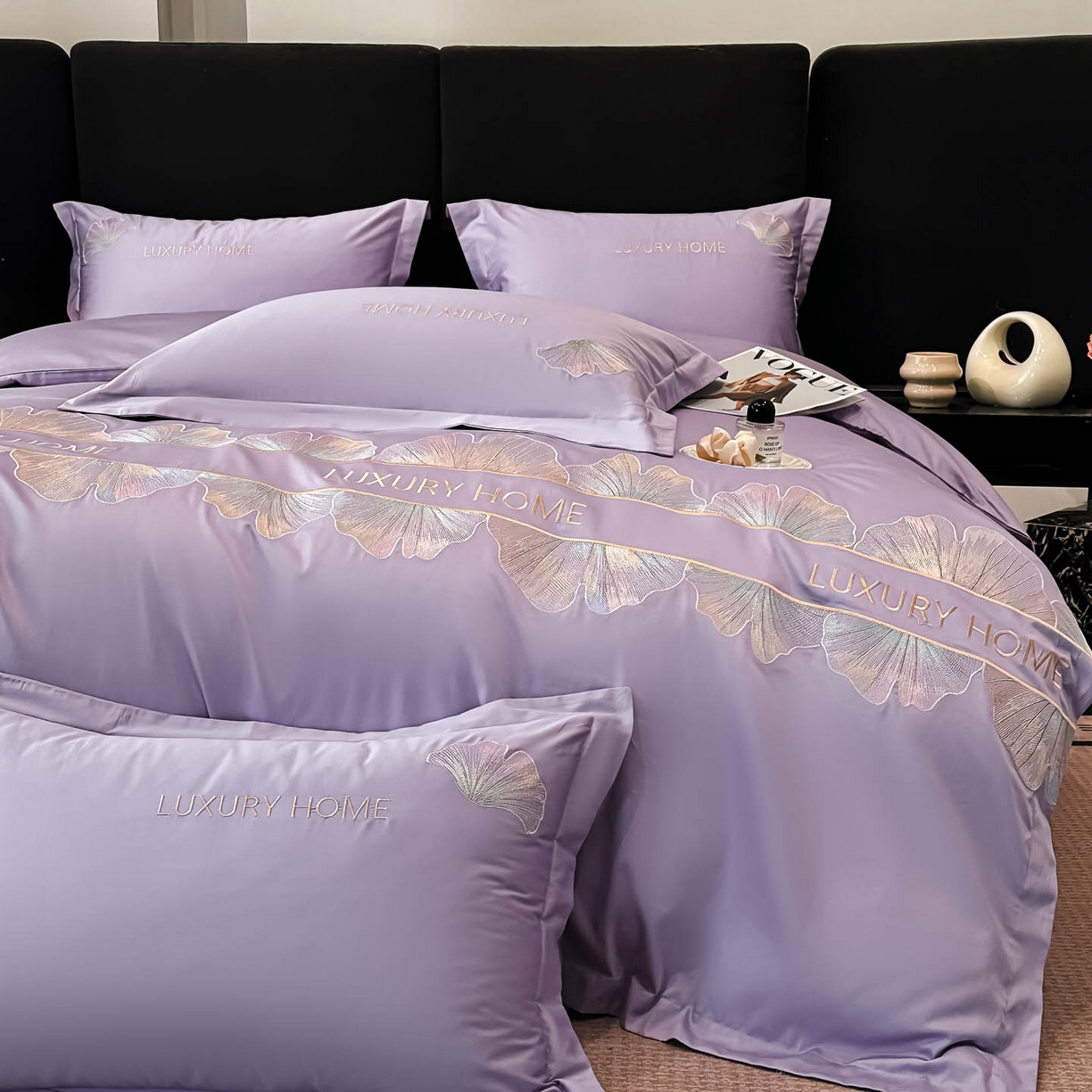 91家纺网 家纺一手货源 找家纺 润锦云 2026新款A类全棉纯棉刺绣四件套-花漾 花漾-梦幻紫