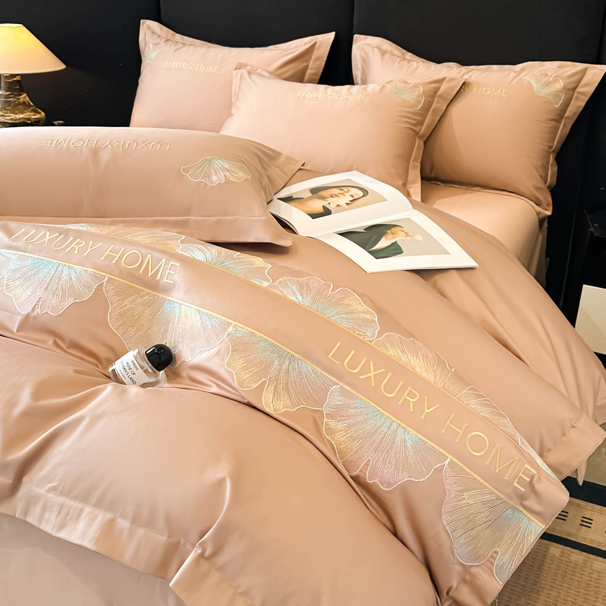 91家纺网 家纺一手货源 找家纺 润锦云 2026新款A类全棉纯棉刺绣四件套-花漾 花漾-香槟色