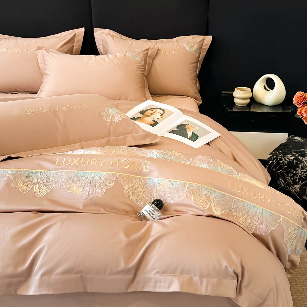 91家纺网 家纺一手货源 找家纺 润锦云 2026新款A类全棉纯棉刺绣四件套-花漾 花漾-香槟色