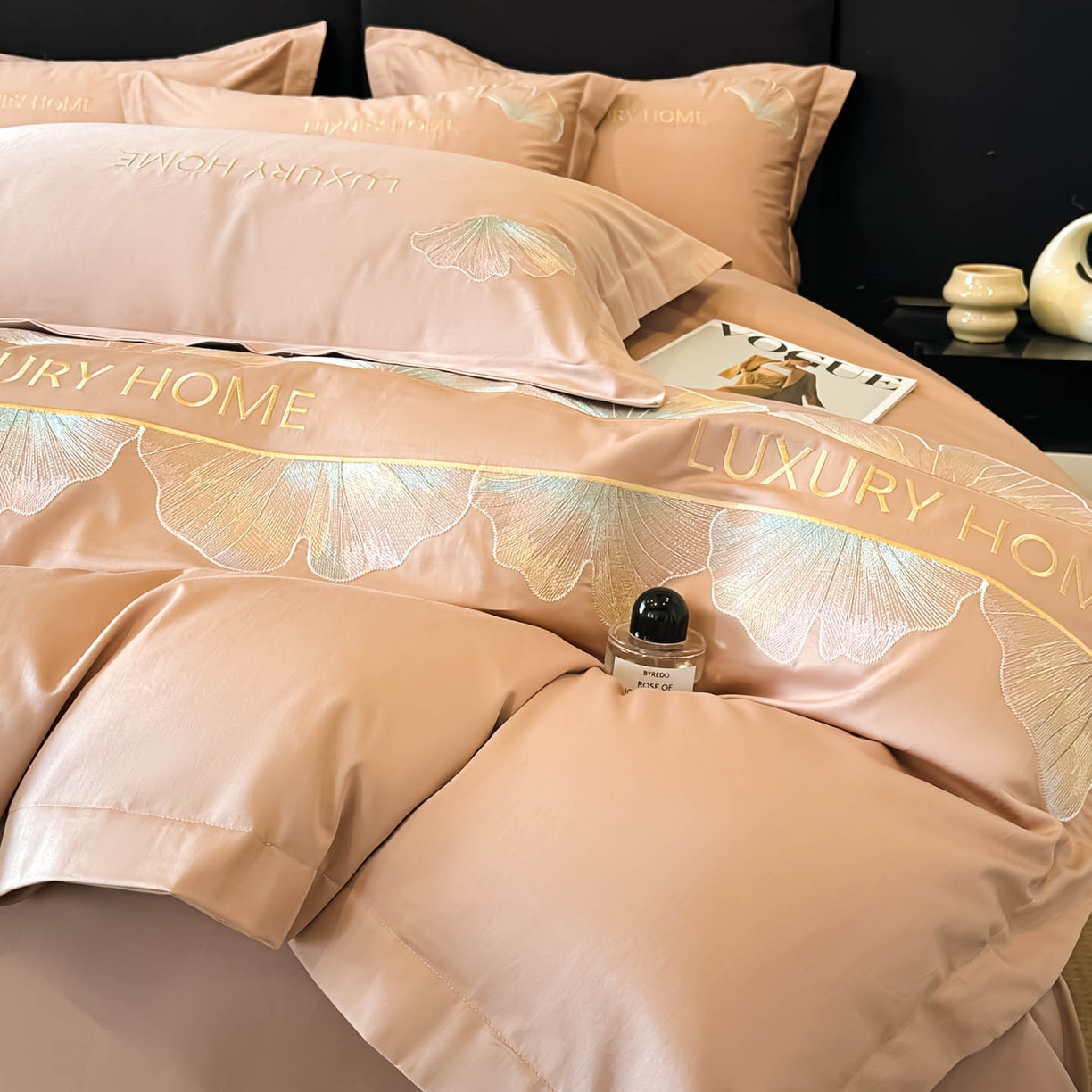 91家纺网 家纺一手货源 找家纺 润锦云 2026新款A类全棉纯棉刺绣四件套-花漾 花漾-香槟色