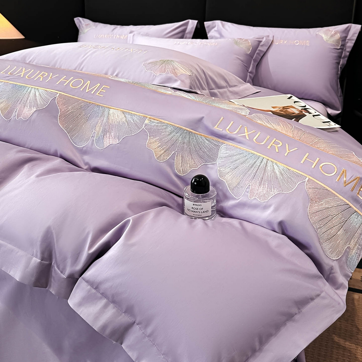 91家纺网 家纺一手货源 找家纺 润锦云 2026新款A类全棉纯棉刺绣四件套-花漾 花漾-梦幻紫